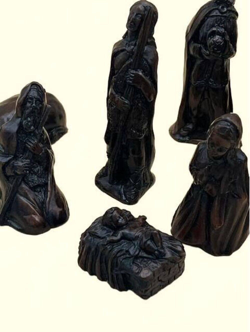 Vintage 1996 House of Lloyd Nativity Set Carved Wood Look Brown Resin